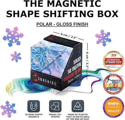 SHASHIBO Shape Shifting Box - Award-Winning Fidget Toy w/ 36 Rare Earth Magnets - Fidget Cube Transforms Into Over 70 Shapes, Sensory Toy Gift for Kids, Teens, and Adults (Polar)