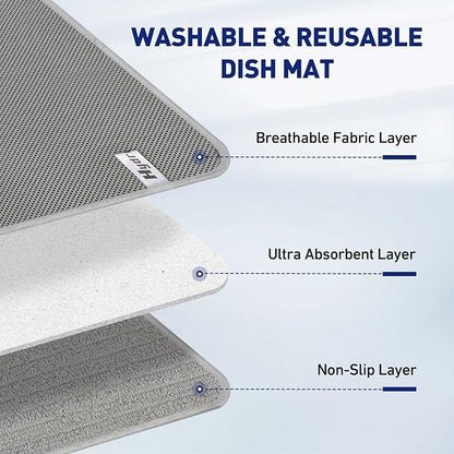 14.6*11.8 inch Microfiber Dish Drying Mat, 2 Compact Ultra Absorbent Dish Mat