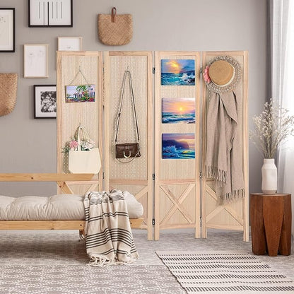Wnutrees 4 Panel Pegboard Display, 5 Ft Wood Folding Privacy Screens Room