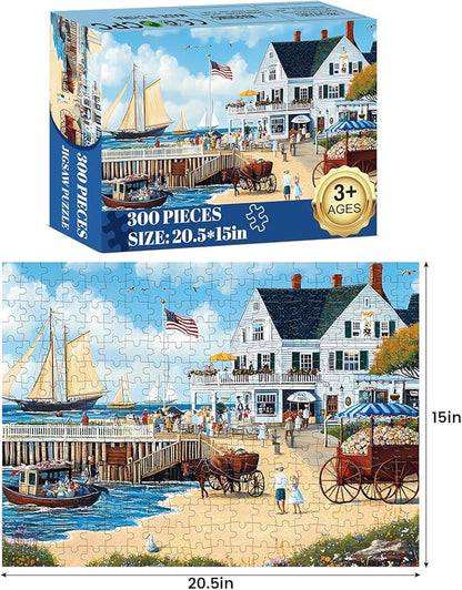Jigsaw Puzzles 300 Pieces for Adults White Villa Puzzle 300 Pieces Adult Puzzles Games for Kids Ages 8-10 10-12 Recycled Cardboard Puzzle Pieces Family Challenging Game 20.5x15IN