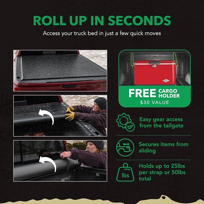 Gator Soft Roll Up Truck Bed Tonneau Cover - Everyday Cargo Protection - Durable Vinyl Roll-Up - Low-Profile Flush-Fit Design - Fits 2014-2018, 2019 Ltd/Lgcy Chevy/GMC Silverado & Sierra - 5'9" Bed