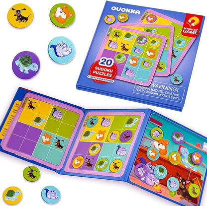 QUOKKA Magnetic Sudoku Toddler Puzzles Ages 2-4 - 20 Pieces Puzzles for Kids Ages 4-6 - Games for Kids Ages 3-5 Sudoku Book with 3 Levels: Easy, Medium, Hard - Educational Portable Travel Game
