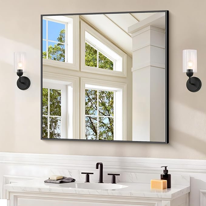 Black Bathroom Mirror for Wall, 30x30 Inch Rectangle Mirrors