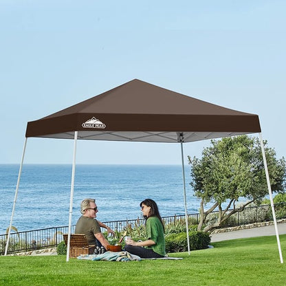EAGLE PEAK 10x10 Slant Leg Pop-up Canopy Tent Easy One Person Setup Instant Outdoor Beach Canopy Folding Portable Sports Shelter 10x10 Base 8x8 Top (Brown)
