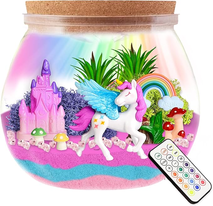 Unicorn Terrarium Kit for Girls - LED Light-Up DIY Arts and Crafts Night Light Gift for Kids Ages 4-12Night Light Birthday Gift DIY Arts and Crafts Kit for Kids