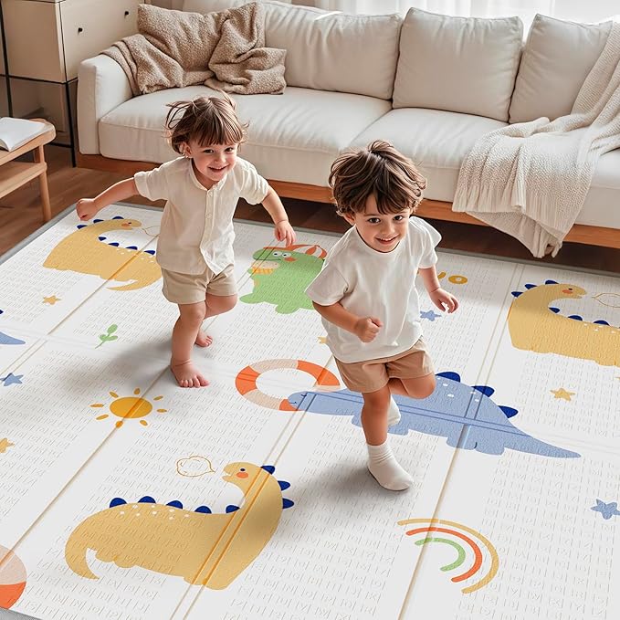 Foldable Baby Play Mat, PIGLOG Waterproof Playmats for Babies and Toddlers Kids, Safe Foam Playmat for Tummy Time, 50x50 Playpen Mat, Reversible Portable Baby Floor Mat for Infant, Toddler, Dinosaur