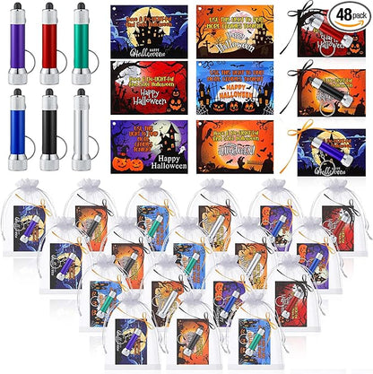 24 Sets Halloween Gifts Bulk Flashlights Set with Happy Halloween Card for Night Trick or Treat Party Favors