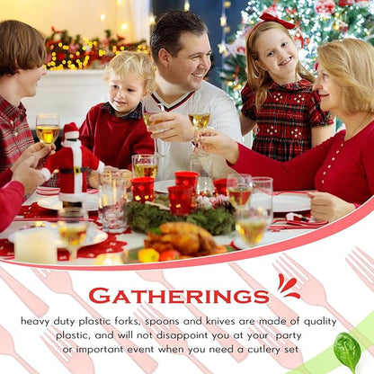 Minatee 150 Pieces Disposable Cutlery Set Plastic Silverware Heavy Duty Utensil Sets 50 Forks 50 Knives 50 Spoons for Home Office School Party Picnics Restaurant Outdoor Events(Red)