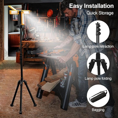 13200mAh Rechargeable Solar Work Light,IPX4 Waterproof with Folding Stand Support and Portable Carrying Bag, 8000 Lumen Stepless Dimmable, 4 Lighting Modes, White/Warm/Warm White (Standard)
