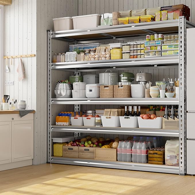 REIBII Garage Shelving, 5 Tier Storage Shelves Load 3000LBS, Adjustable Garage Shelving Heavy Duty, Metal Shelves Unit for Basement, Warehouse, 48" W x 72" H x 18" D, Galvanized