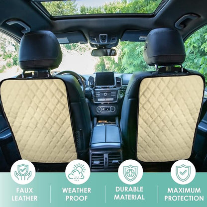 FH Group Faux Leather Auto Seat Back Kick Protectors, Heavy Duty Car Kick Mat for Kids –2-Pack Diamond Stitched Back Seat Protector, Waterproof Protection, Easy to Clean