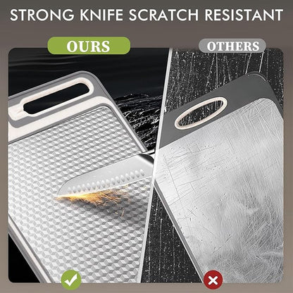XIAPIA 2-in-1 Cutting Board Set (2 Pack), Stainless Steel & Plastic Cutting Boards for Kitchen, Metal Chopping Board Non Toxic & BPA Free, Built-in Knife Sharpener|Ginger Grater|Measurement Marks