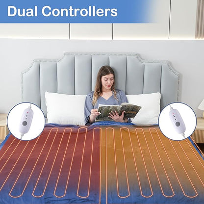 Electric Heated Blanket Queen Size 84"×90" Dual Control, 5 Heating Settings &