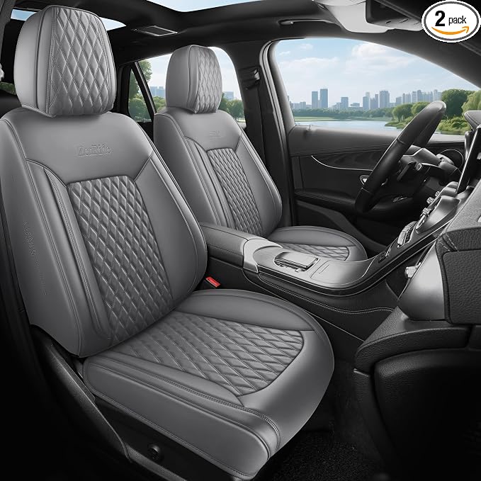 Front Car Seat Covers Set of 2,Universal Precision Fit Contoured High-Density Nappa Leather Waterproof Automotive Seat Covers Automotive Seat Covers & Accessories,Style1 Gray