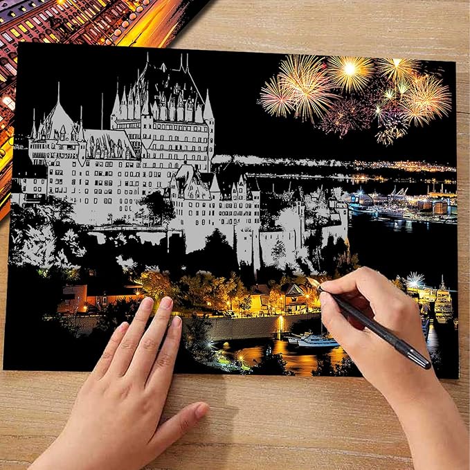 Scratch Art for Adults (8 Sheets A4),Family Creative DIY Painting Papers for Travel Lovers,Craft Lovers|Creative Scratch Art Adult (Prague/Ottawa) by Iskueal