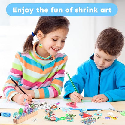 Auihiay 145 Pieces Shrink Plastic Sheet Kit Include 20 PCS Shrinky Paper with 125 PCS Keychains Accessories for Kids Creative Craft, Easter Mother Day Ornament