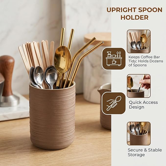 Ceramic Spoon Holder for Coffee Bar, Upright Tea Spoon Holder Cup, Coffee