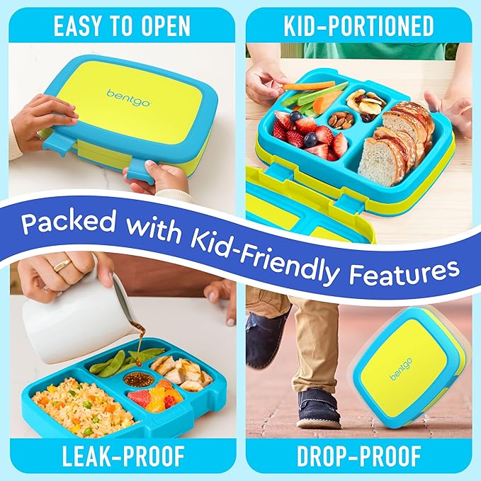 Bentgo Kids Bento-Style 5-Compartment Leak-Proof Lunch Box - Ideal Portion Sizes for Ages 3 to 7 - Durable, Drop-Proof, Dishwasher Safe, PFAS & BPA-Free & Made with Food-Safe Materials (Citrus Yellow)