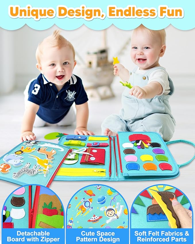 Exorany Busy Board Montessori Toys for Toddler Boy Girl Birthday Gifts, Busy Book Sensory Learning Toys for Toddlers, Toddler Airplane Car Travel Toy Educational Activities