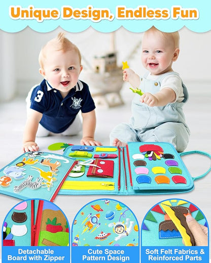 Exorany Busy Board Montessori Toys for Toddler Boy Girl Birthday Gifts, Busy Book Sensory Learning Toys for Toddlers, Toddler Airplane Car Travel Toy Educational Activities