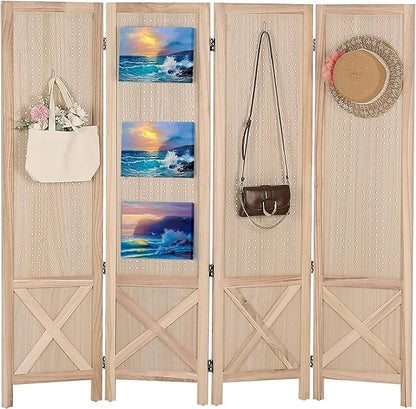 Wnutrees 4 Panel Pegboard Display, 5 Ft Wood Folding Privacy Screens Room