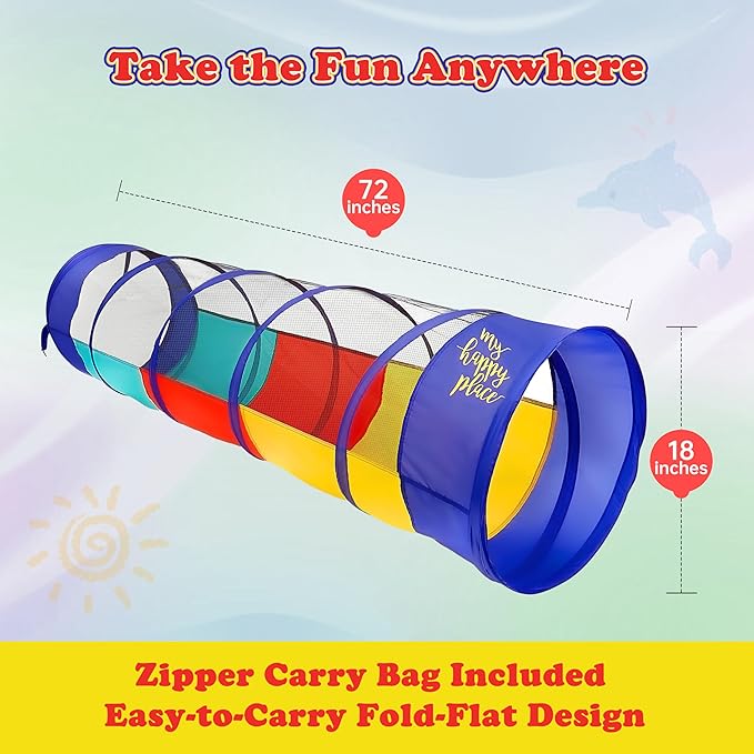 Kiddey Play Tunnel for Kids | Crawl Tunnels with See Through Sides | Outdoor & Indoor Multicolored Tent for Dogs, Toddlers, and Babies | Pop Up Baby Crawling Backyard Tunnel | Balls NOT Included
