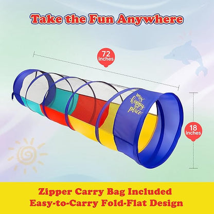 Kiddey Play Tunnel for Kids | Crawl Tunnels with See Through Sides | Outdoor & Indoor Multicolored Tent for Dogs, Toddlers, and Babies | Pop Up Baby Crawling Backyard Tunnel | Balls NOT Included