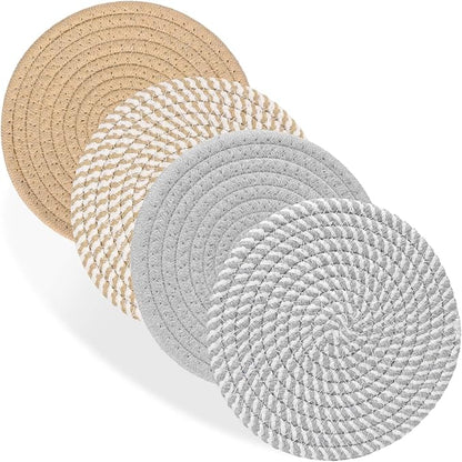 Billbotk 7" Trivets for Dishes, Pots and Pans, 4 Heat Resistant Hot Pads, Pot Holders for Kitchen, Plate Mats for Kitchen Decor (Gray & Brown)