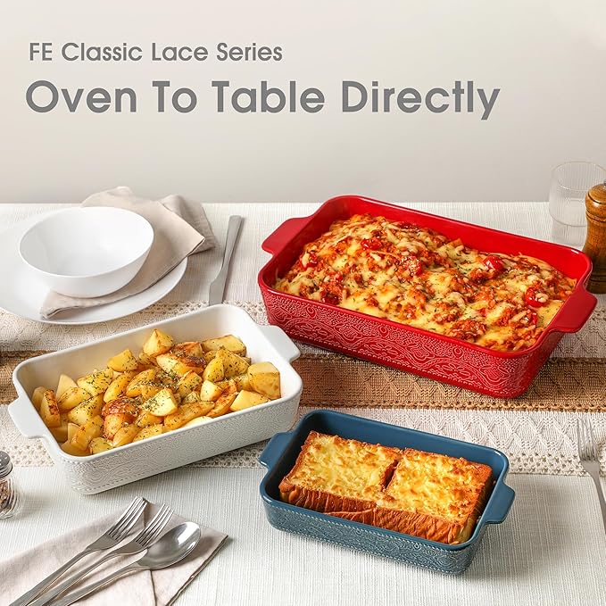 Ceramic Baking Dish Set of 3, Casserole Dishes