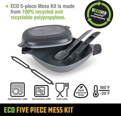 UCO Recycled ECO 5-Piece Camping Mess Kit with Bowl, Plate, Switch Spork Utensil Set