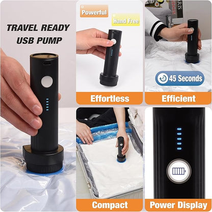 Travel Vacuum Storage Bags with Electric Pump, 10 Combo Travel Packing Bags for Luggage and Suitcase, Carry-on Size Compression Space Saver for Clothes and Clothing