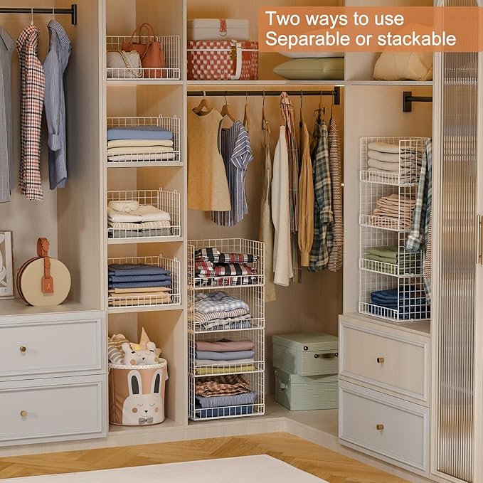Yociyoga 4-Tier Stackable Closet Organizers and Storage Basket, Foldable Closet