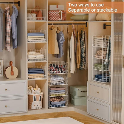 Yociyoga 4-Tier Stackable Closet Organizers and Storage Basket, Foldable Closet