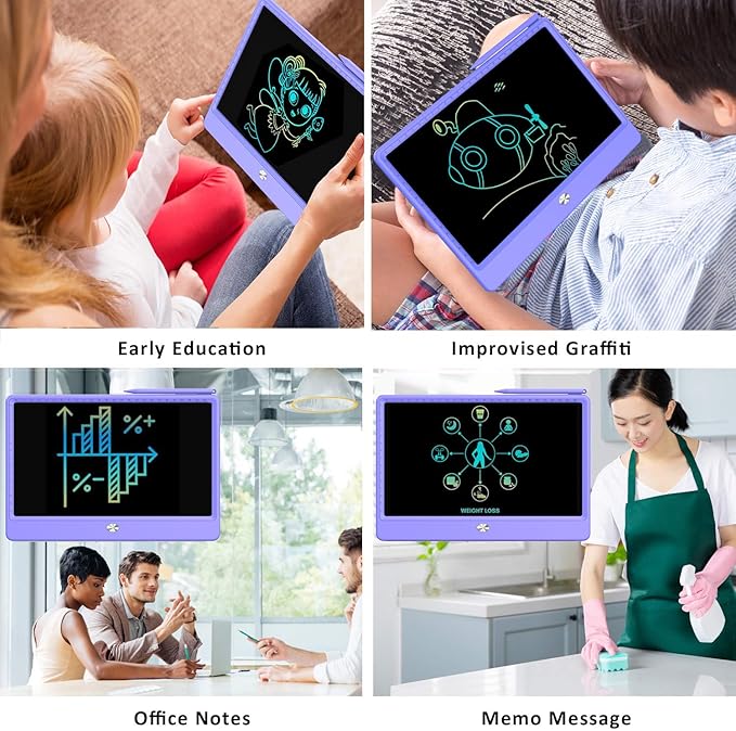 FLUESTON LCD Writing Tablet, Doodle Board Toys Gifts for 3-8 Year Old Girls Boys, 12 Inch Colorful Electronic Board Drawing Pad for Kids, Gifts for Toddler Educational Learning Travel Birthday, Purple