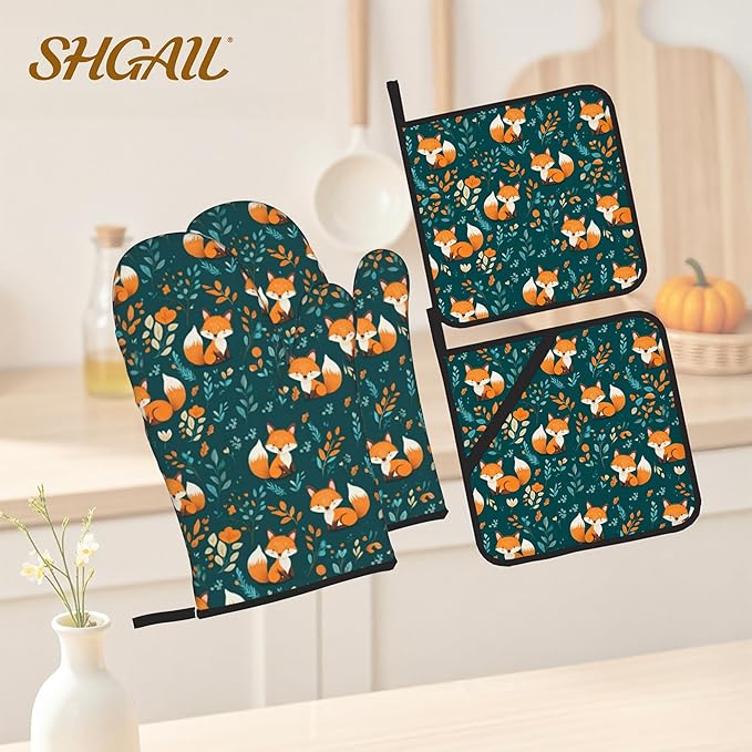 Fall Oven Mitts and Hot Pads Set
