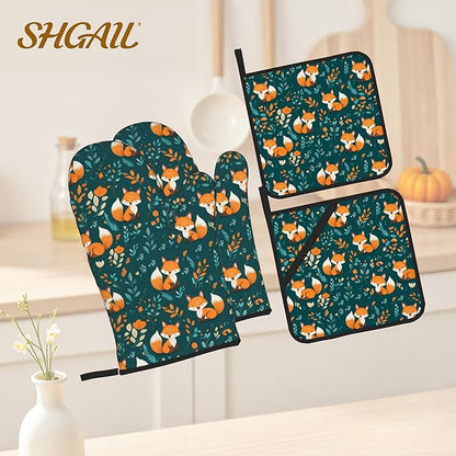 Fall Oven Mitts and Hot Pads Set
