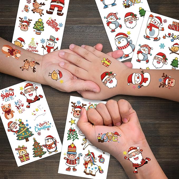 36 Sheets Christmas Temporary Tattoos, Snowman Penguin Elk Santa Tattoos for Christmas Stocking Stuffers & Gifts Party Favors for Kids, Waterproof Available for 2-3 Days, Makeup Remover Water Washable