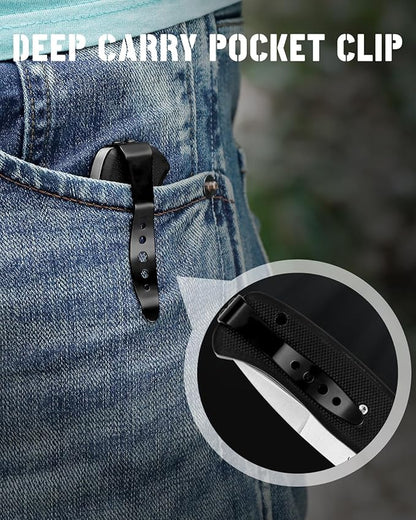 Folding Pocket Knife with Clip, 3" 8Cr13MoV Steel Drop Point Blade with G10 Handle, Liner Lock Pocket Knives for Men Women Outdoor Camping Hunting Hiking Survival Pocketknife