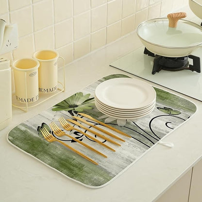 Floral Dish Drying Mat 18x24 Inches