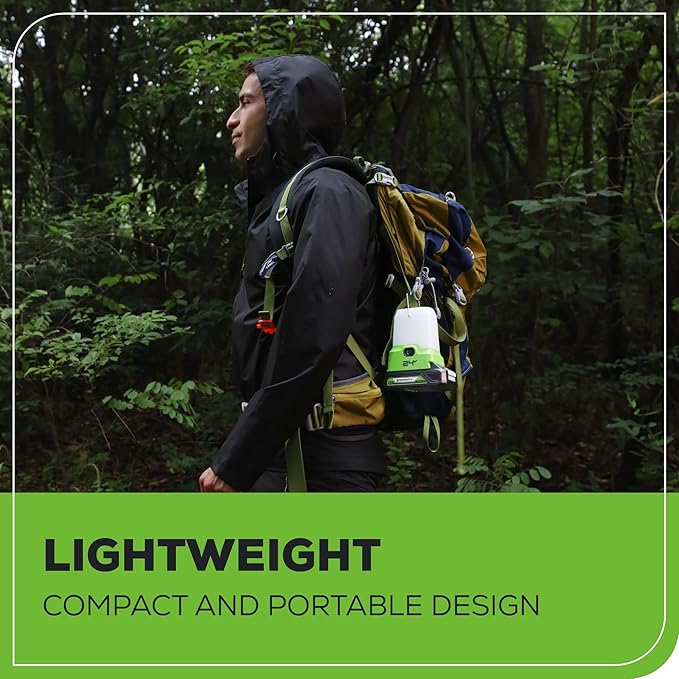 Greenworks 24V Lantern Cordless 500lm Camping Light Kit with USB-A and USB-C Port, 2Ah Battery and Charger Included