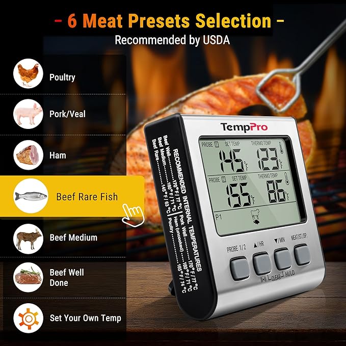 TempPro TP17 Dual Probe Digital Cooking Meat Thermometer Large LCD Backlight