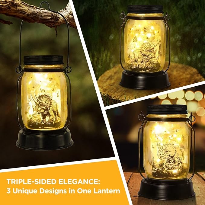 kyoryuger Dinosaur Gifts for Women/Men Triceratops Lovers Solar Lantern Mom Birthday, Mothers Day, Solar Triceratops Garden Decoration Outside for Yard, Patio,Backyard,Porch, Torches