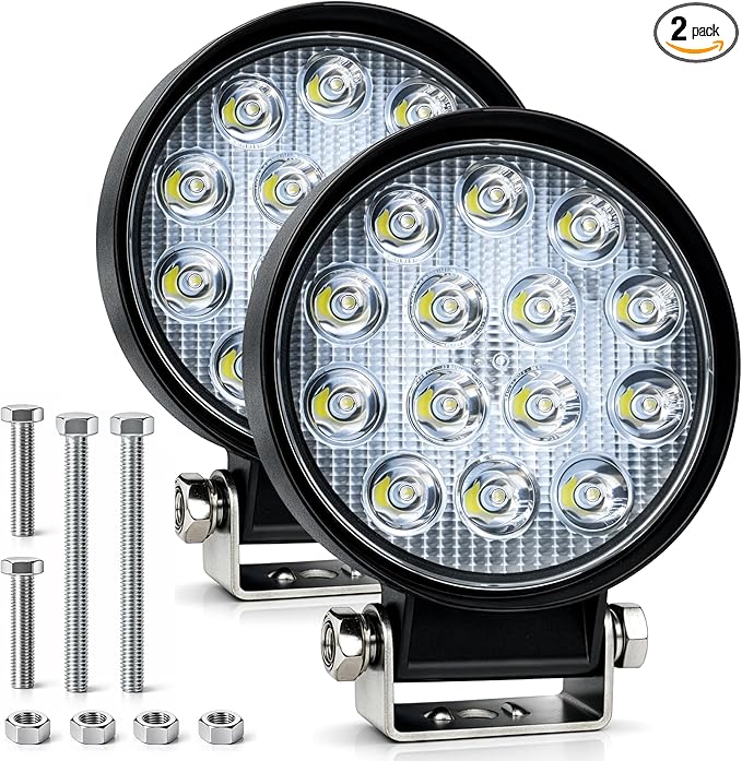 Zmoon 4.5'' 84W Round LED Offroad Flood Lights, Waterproof 12V/24V Round LED Light Bar for Truck Tractor ATV UTV SUV Motorcycle Off Road Fog Driving Lights 2Pack