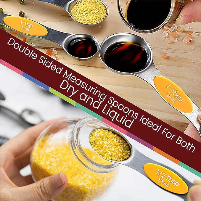 Magnetic Measuring Spoons Set of 9 Stainless Steel Dual-Sided Stackable