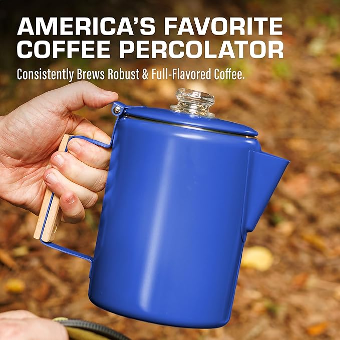 COLETTI Bozeman Camping Coffee Pot — Camping Coffee Makers, Coffee Percolator – America's Sleekest Percolator – NO Aluminum or Plastic (Blue)