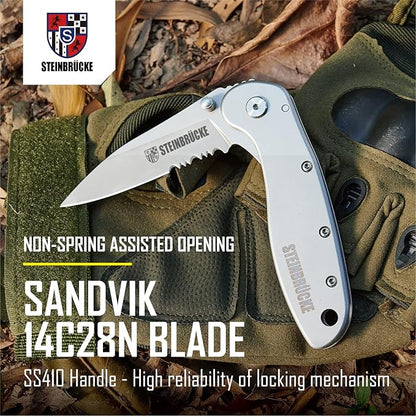 Pocket Knife for Men with Clip - Heavy Duty Folding Pocket Knives, 3.1" 14C28N Stainless Steel Titanium Coated Blade, Tactical EDC Knife for Camping Hunting Fishing