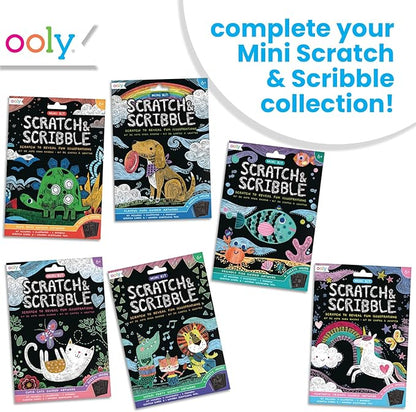 Ooly Mini Scratch & Scribble Art Kit - 6 Card Rainbow Scratch Art Set Gifts for Kids, Travel-Friendly Craft Kit, Scratching Tool Included - Funtastic Friends