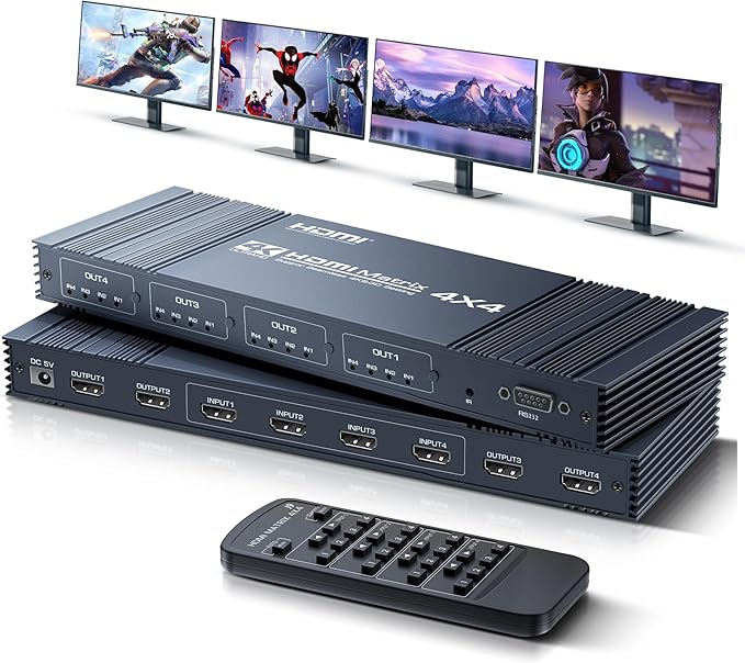 4x4 HDMI Matrix Switch 4K 30Hz, 4 in 4 Out HDMI Switch
