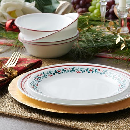 Corelle Vitrelle 18-Piece Christmas Service for 6 Dinnerware Set, Triple Layer Glass and Chip Resistant, Lightweight Round Holiday Plates and Bowls Set, Winter Berries