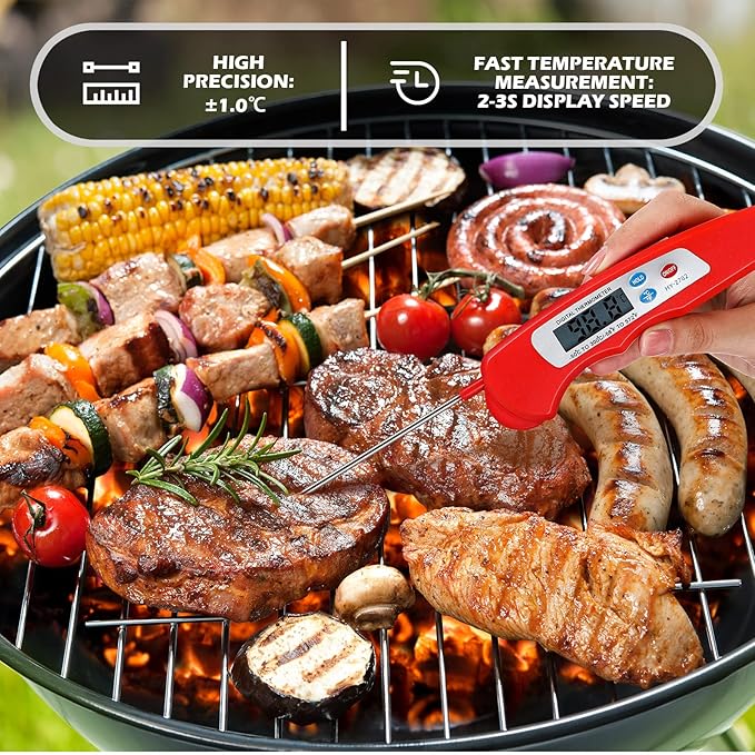 6 Pieces Digital Meat Thermometer Foldable Instant Read Food Thermometer Waterproof Digital Food Probe with Magnet for Grill Cooking Kitchen Food BBQ Roast Turkey Deep Fry Temperature Accessories